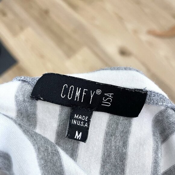 Comfy USA Striped Tunic Top Asymmetrical Jersey Knit Gray White size Medium - Picture 6 of 7